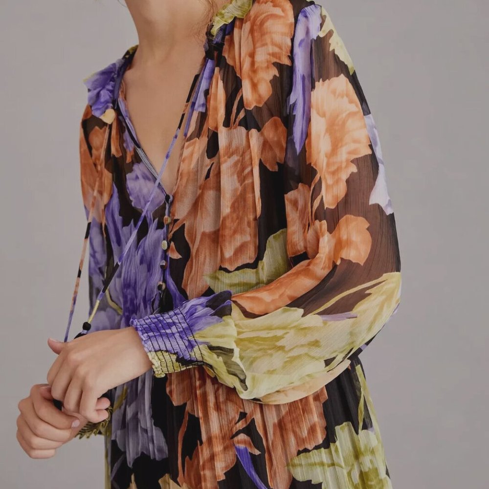 Anthropologie 2X NWT The Marais Printed Chiffon Maxi Dress Purple Floral New - Picture 4 of 9